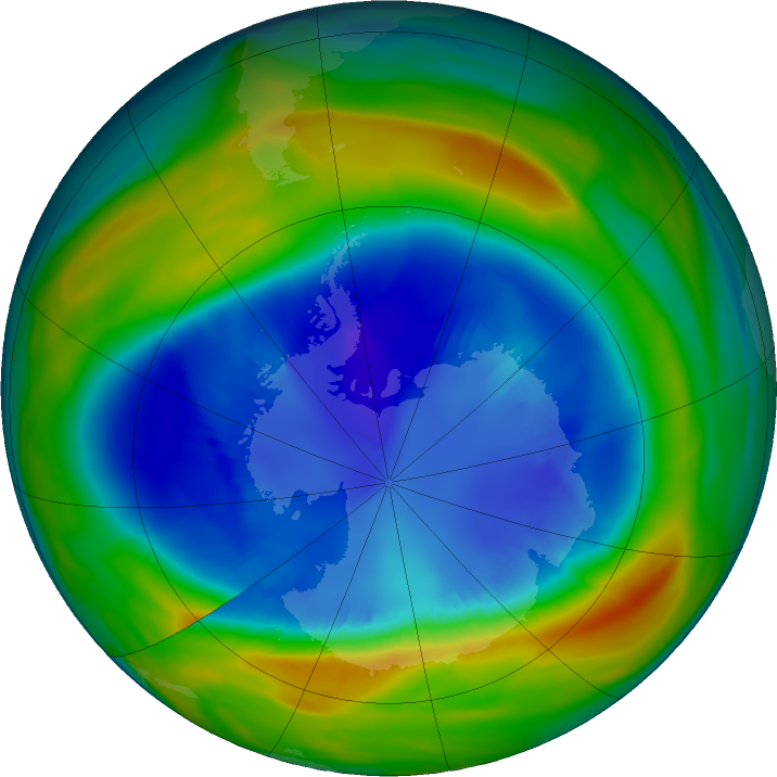 Antarctic ozone map for 28 August 2016